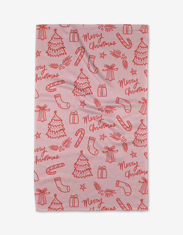 Cheery Pink Christmas Geometry Towel