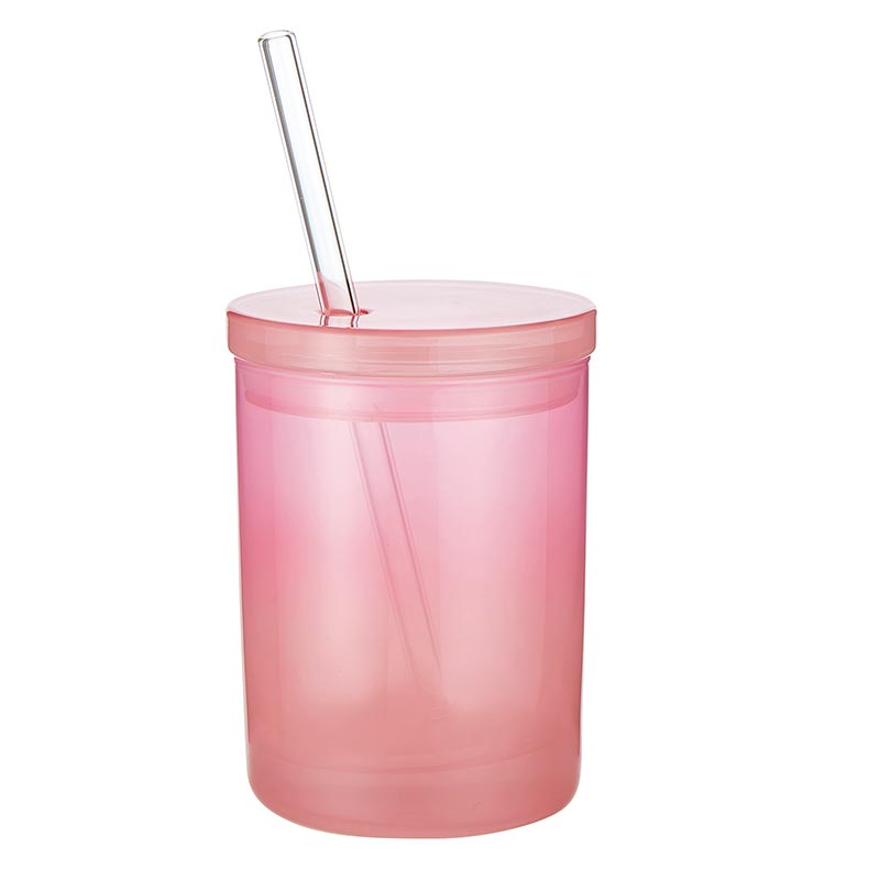 Glass with Lid and Straw