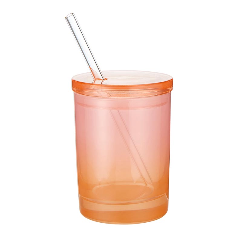 Glass with Lid and Straw