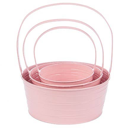 Round Pink Metal Basket