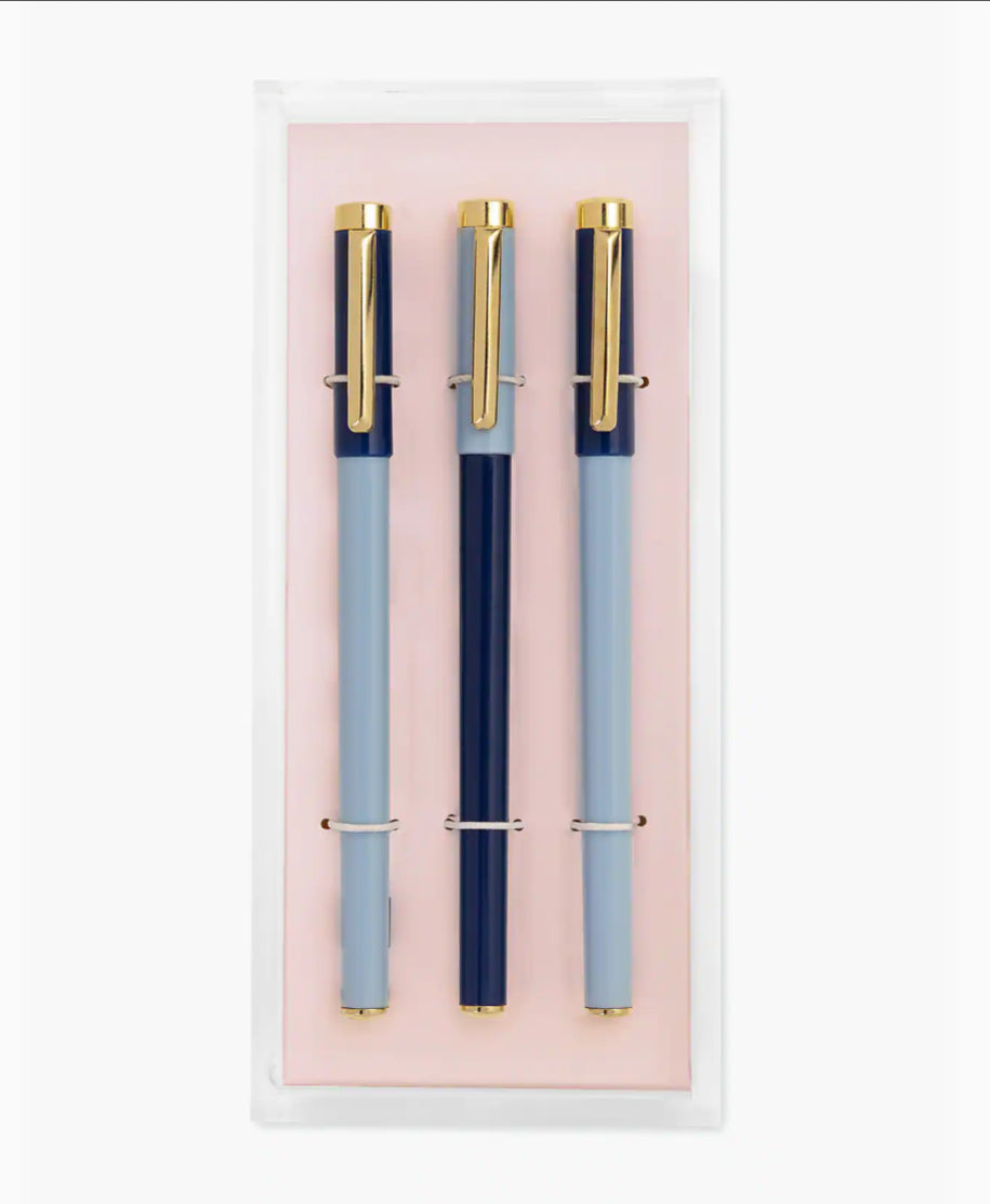 Blue Colorblock Pen Set with Acrylic Tray